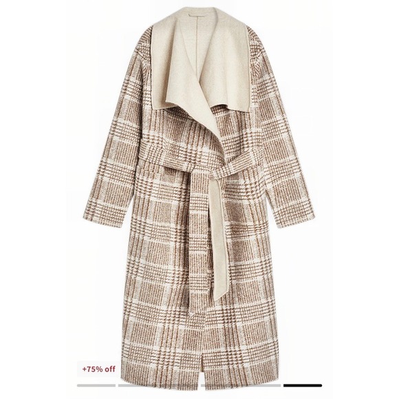 CLOSED Plaid Belted Shawl Collar Long Wool Blend Coat in Golden Wood M MSRP 995 - Picture 4 of 12